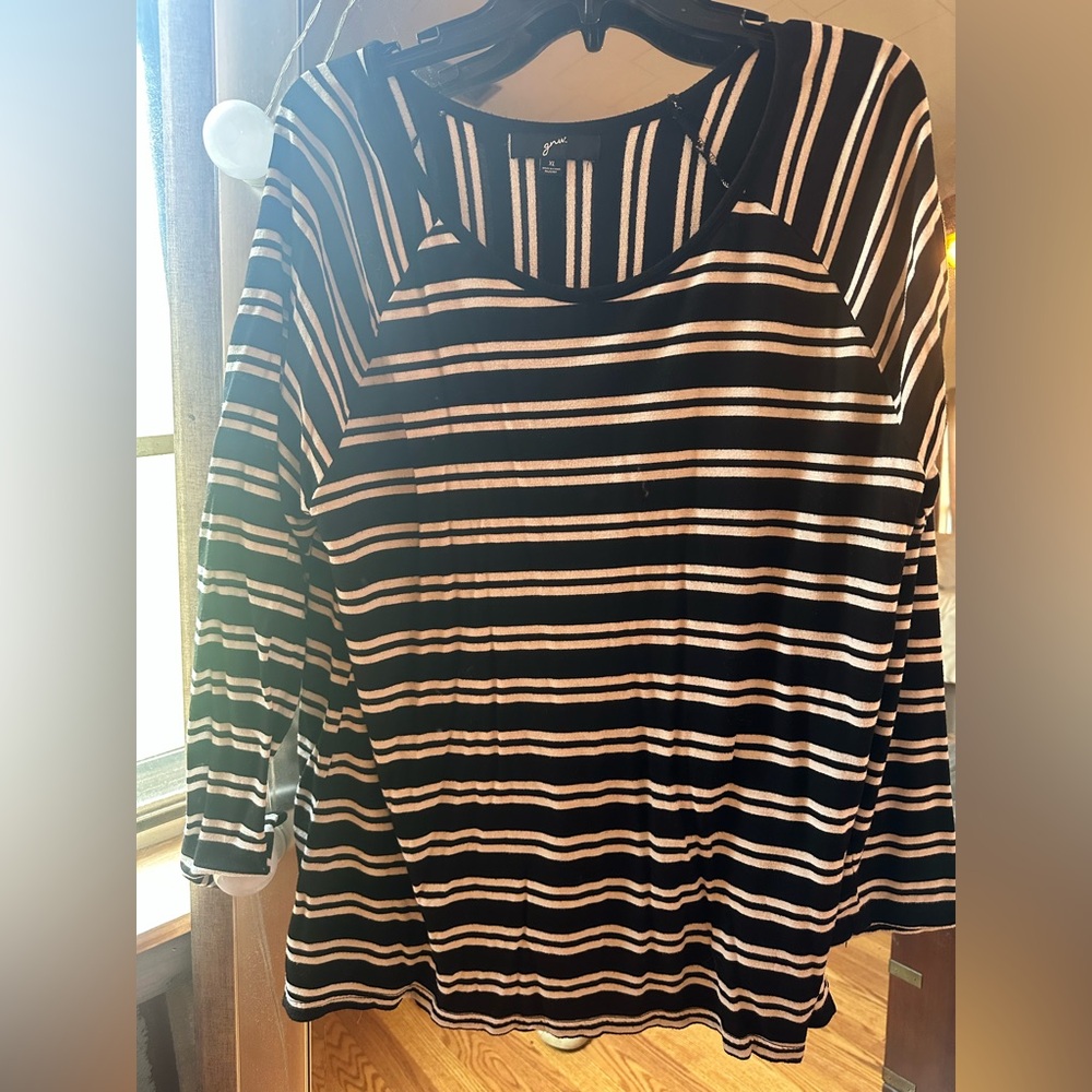 GNW Black and White Striped Long Sleeve Top